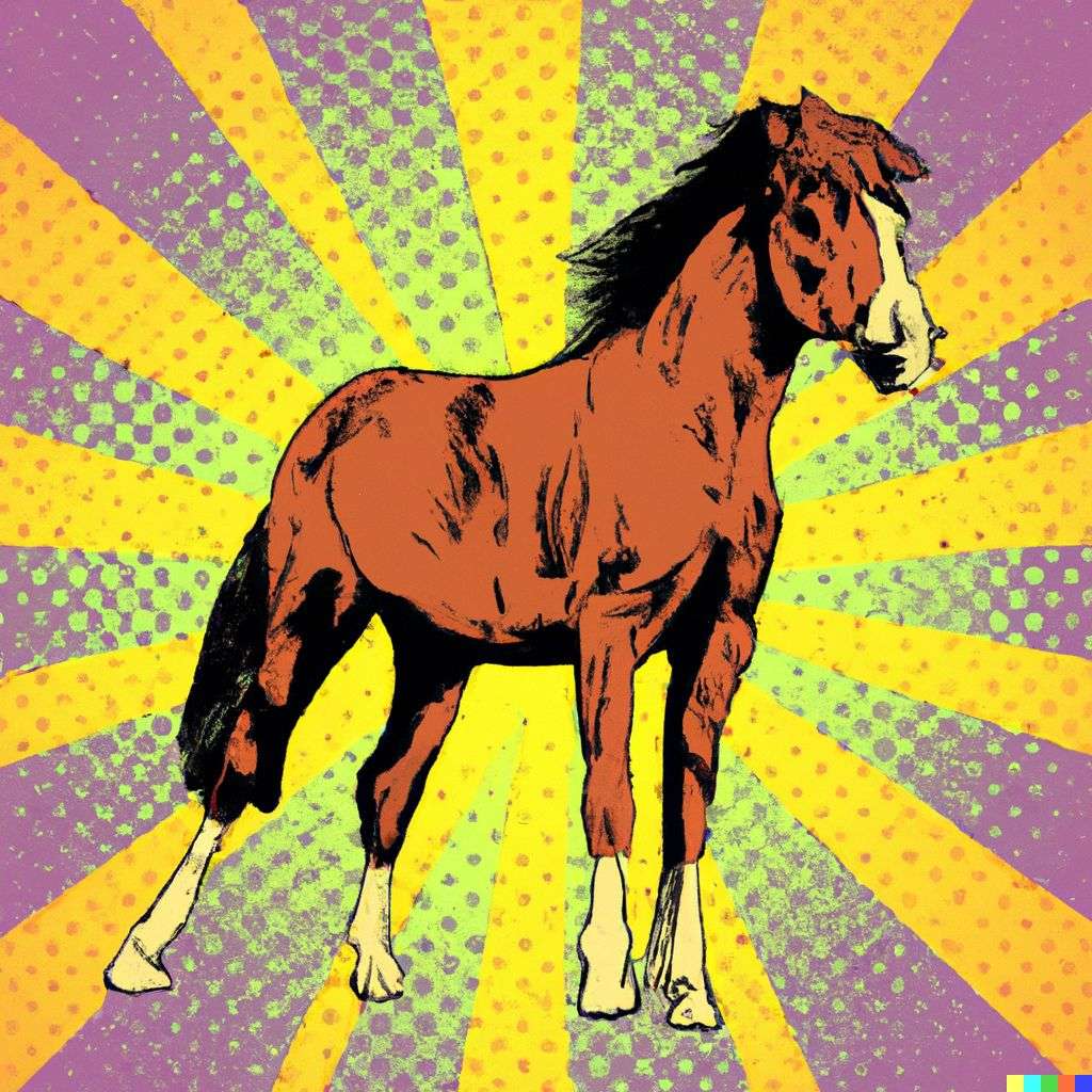 a horse, retro comic art, triadic color scheme